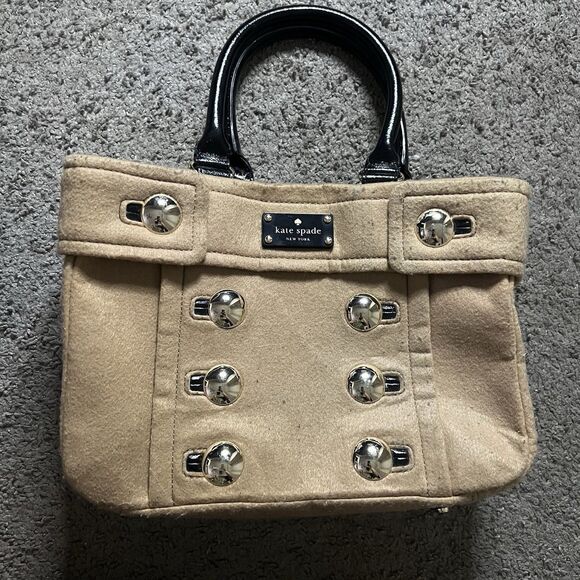 Kate Spade Tote Bag Brown Wool Studs One Shoulder - Picture 1 of 8